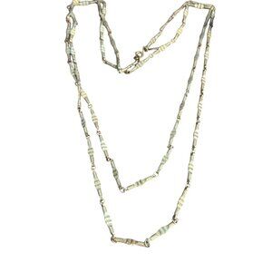 Vintage 70s Monet Gold Tone Textured Bar Link Necklace Articulated Chain 34"